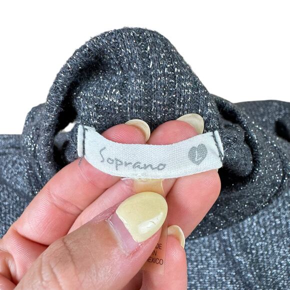 Soprano Gray & Silver Sparkle Cold Shoulder Long Sleeve Knit Swing Dress - Picture 9 of 10